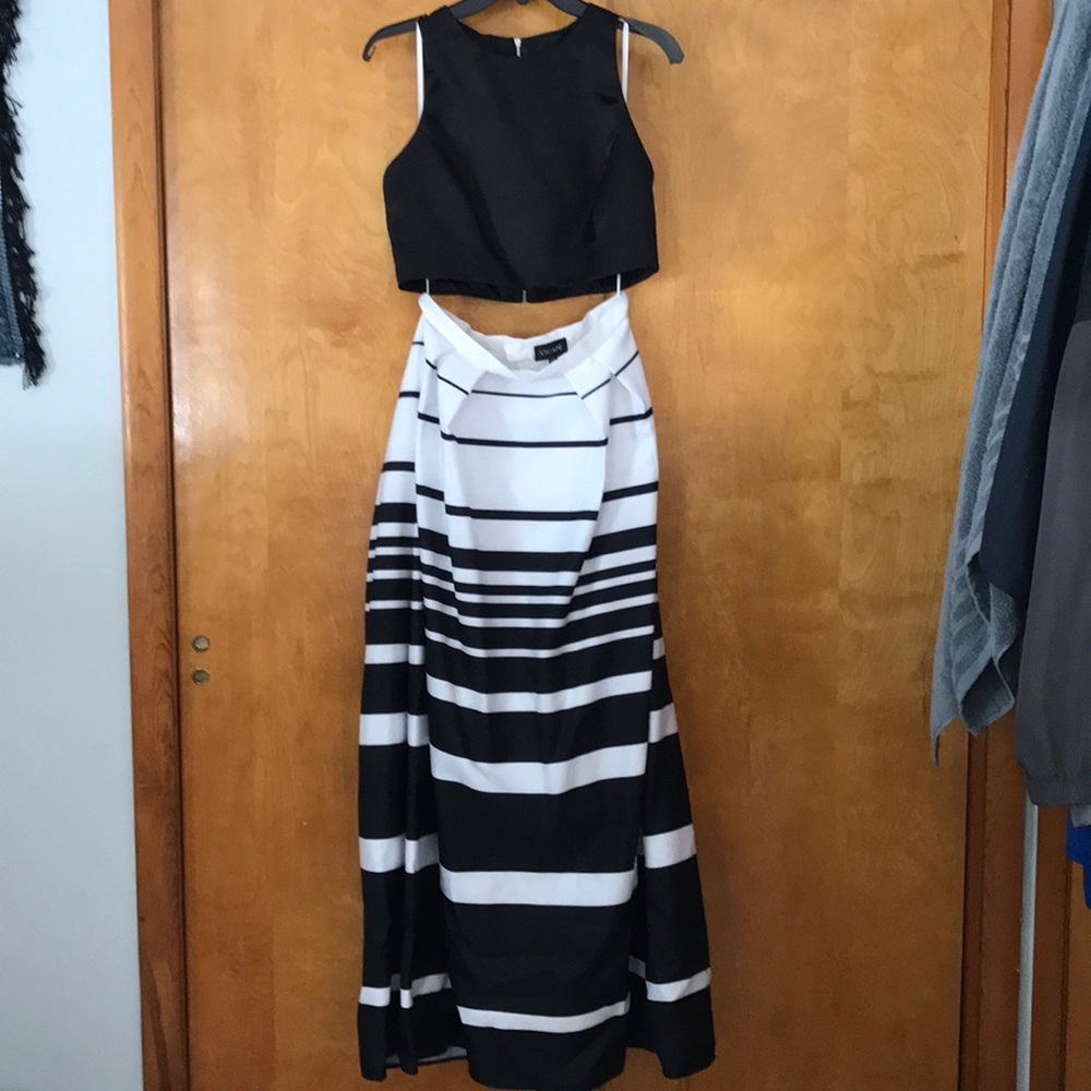 Black striped prom dress